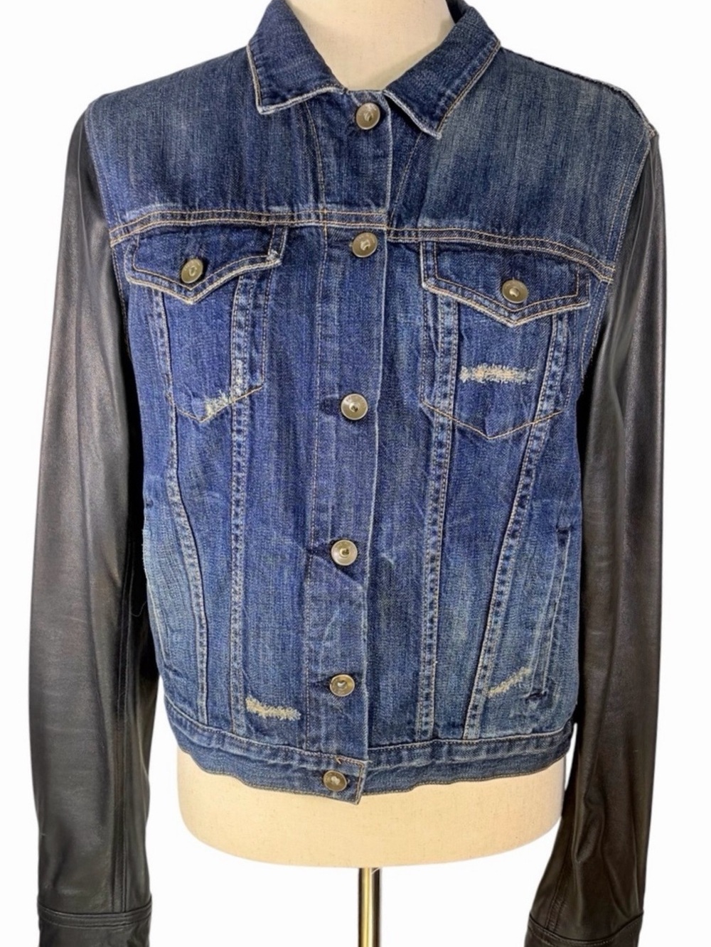 Rag & Bone Denim & Black Leather Mixed-Media Jacket - Blue/Black.